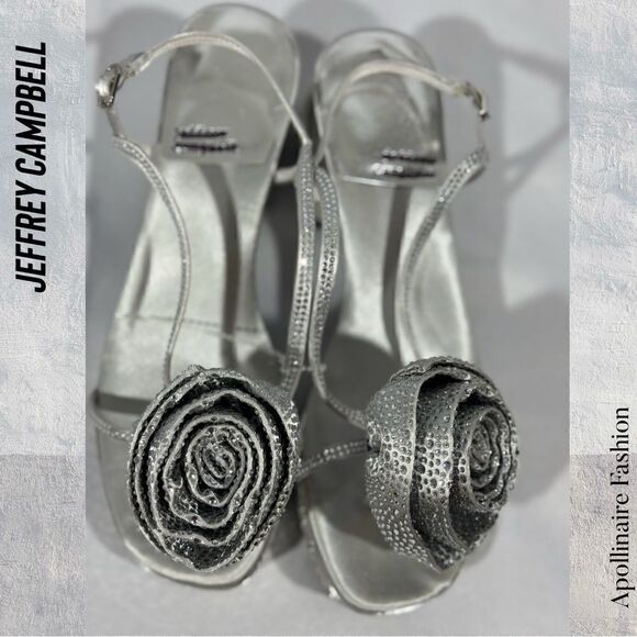 JEFFREY CAMPBELL TRENDSETTER SLINGBACK PLATFORM SANDALS IN SATIN SILVER SIZE 7 - Picture 3 of 6